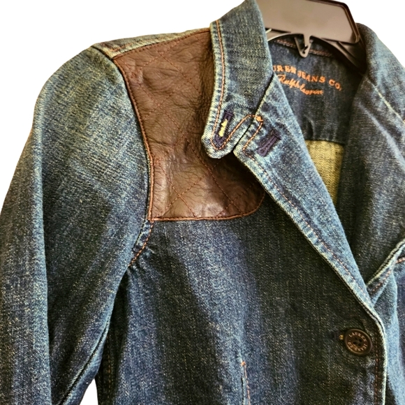 Lauren  Jeans Co Ralph Lauren Denim Jacket Blazer Hunting Style Leather Patch - Picture 3 of 5